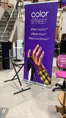 (2)ITEMS - KEYBOARD STAND + ROLL-UP ADVERTISING BANNER