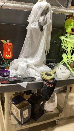 HALLOWEEN DECOR - GHOST, SKELETONS, BAT, TALKING TREAT HAND, LIGHT UP PUMPKIN