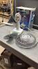(2) ITEMS - FAN + DESK LAMP - BOTH UNUSED + NEED PROPER ASSEMBLING - 3