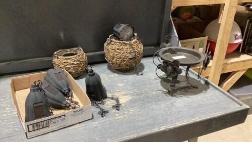 SOLAR LIGHTS + WOVEN WILLOW BASKET W/ GLASS INSERT, PLANT HOLDER