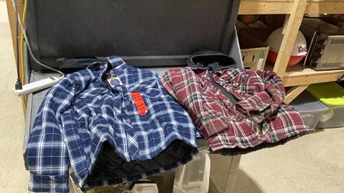 BOX W/ 2 LINED HOODED SHIRT JACKETS- ONE NEW