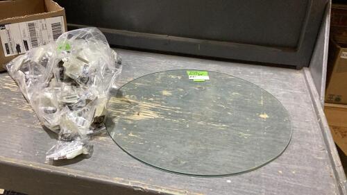 BOX W/ 70 CABINET DOOR HARDWARE + 20&rdquo;ROUND PLEXIGLASS