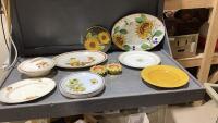 (2) FLATS W/ SUNFLOWER + FALL COLOURED PLATES + CANDLE HOLDERS