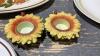 (2) FLATS W/ SUNFLOWER + FALL COLOURED PLATES + CANDLE HOLDERS - 4