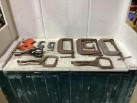 SHOP FLAT OF MIXED ANTIQUE CLAMPS & MISCELLANEOUS