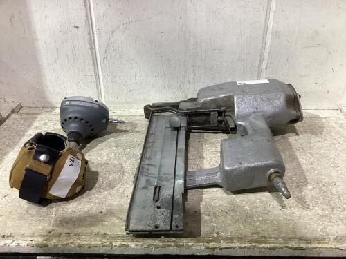 SHOP FLAT OF PNEUMATIC TOOLS W/ PALM NAILER & ROOFING NAILER