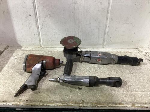 SHOP FLAT OF PNEUMATIC TOOLS W/ ANGLE GRINDER, RATCHET & IMPACT WRENCH