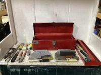 TOOL BOX W/ SCREWDRIVERS, TORCH, PILERS & MISCELLANEOUS