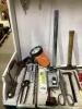 SHOP BOX OF MISCELLANEOUS W/ HAMMERS, DRILL BITS, FLASHLIGHT & CLAMPS - 2
