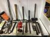 SHOP BOX OF MISCELLANEOUS W/ HAMMERS, DRILL BITS, FLASHLIGHT & CLAMPS - 3