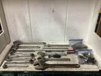 SHOP BOX OF MIXED WRENCHES, RATCHETS, SOCKETS & MISCELLANEOUS - SAE & METRIC
