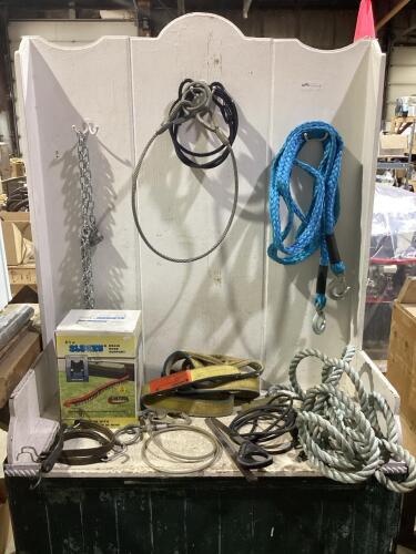 SHOP CRATE OF SLINGS, ROPES, CHAINS & MISCELLANEOUS