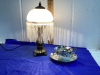 SMALL BEADED LAMP & FANCEY TEA CUP & SAUCER