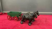 PLASTER HORSES W/ WOOD WAGON