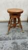 ANTIQUE PIANO STOOL W/ BRASS LEGS, GLASS BALL FEET
