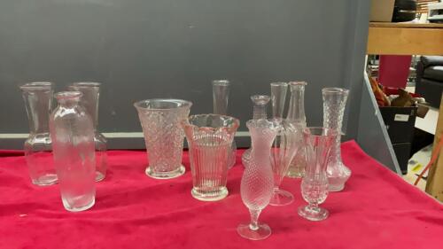 (2) FLATS W/ CLEAR GLASS VASES