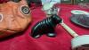 BOX W/ SMALL DESK LAMP, LEATHER PURSE, (2) SMALL PICTURES, SMALL MIRRORS, MINI FORKS, WALRUS &ldquo;BOMA&rdquo;ORNAMENT - 2