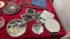 BOX W/ SMALL DESK LAMP, LEATHER PURSE, (2) SMALL PICTURES, SMALL MIRRORS, MINI FORKS, WALRUS &ldquo;BOMA&rdquo;ORNAMENT - 6