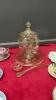 (2) BOXES W/ TEA CUPS & SAUCERS, DECORATIVE GLASS PUMCH BOWL W/ LID, ROYAL ALBERT PLATTER & SMALL VASE - 2