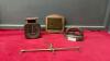 SAD IRON, SOEHNLE PLASTIC SCALE, BRASS SCALE PIECE, LETTER HOLDER