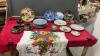 COLLECTIBLE PLATES, GREEN GLASS JAR, SUGAR BOWL W/ (2) CUPS & SAUCERS