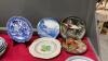 COLLECTIBLE PLATES, GREEN GLASS JAR, SUGAR BOWL W/ (2) CUPS & SAUCERS - 2
