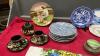 COLLECTIBLE PLATES, GREEN GLASS JAR, SUGAR BOWL W/ (2) CUPS & SAUCERS - 4