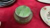 COLLECTIBLE PLATES, GREEN GLASS JAR, SUGAR BOWL W/ (2) CUPS & SAUCERS - 5