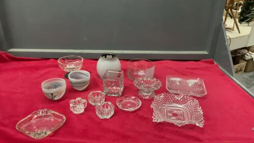 GLASS VASES, CANDLE HOLDERS, ASHTRAYS, CANDY DISHES