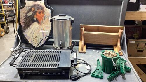 BOX W/COFFEE PERK, COUNTERCRAFT ELECTRIC GRILL, CLOCK