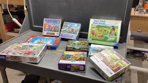CRATE W/ASSORTED PUZZLES