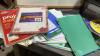 SMALL BOOK CASE, BOX W/ASSORTED PAPER, CORK BOARD, PIN BOARD - 3