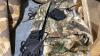 RUBBERMAID GARBAGE BIN W/ HODGMAN HIP WADERS -SIZE 10, COVER UP PANTS, NECK WARMERS, HOODIES, - 3