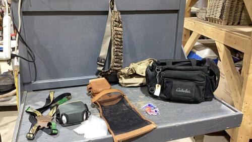CABELLA&rsquo;S BAG W/ AMMO BELT, CANVAS SATCHEL, WILD HARE SHELL BOX HOLDER W/SPENT SHELL BAG