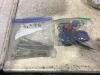 SHOP PAIL OF MIXED BITS W/ WASHERS, BOLTS, NUTS, ELETRIC FENCE CONNECTORS & MISCELLANEOUS - 9