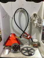SHOP BOX W/ WHEEL, FUEL PUMP, SOCKETS, SIGN, PROPANE HEATER & MISCELLANEOUS