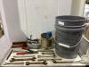 SHOP PAIL OF MIXED WRENCHES, PILERS & MISCELLANEOUS