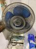 SHOP TOTE OF MISCELLANEOUS W/ TROWELS, ELETRIC FAN, HINGES & EXTENSION CORD - 2
