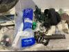 SHOP TOTE OF MISCELLANEOUS W/ TROWELS, ELETRIC FAN, HINGES & EXTENSION CORD - 3