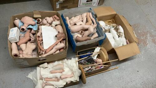 PORCELAIN DOLL MAKING ACCESSORIES - HEADS, ARMS, LEGS, A FEW TORSO&rsquo;S AND A BIT OF MAKEUP/BRUSHES