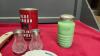 BOX OF MISC COLLECTIBLE ITEMS - OLD NAIL, GREEN GLASS, SLEEPY INDIAN ASHTRAY, CUFF LINKS, PEWTER MINI AIRPLANES/SHIPS TIC TAC TOE GAME ETC - 2