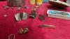 BOX OF MISC COLLECTIBLE ITEMS - OLD NAIL, GREEN GLASS, SLEEPY INDIAN ASHTRAY, CUFF LINKS, PEWTER MINI AIRPLANES/SHIPS TIC TAC TOE GAME ETC - 5