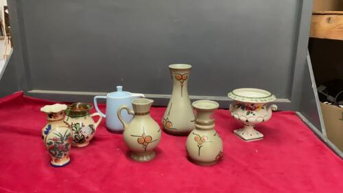 POTTERY ITEMS - INCLUDES (3) OLIVE GREEN FLOR KERAMICK PIECES