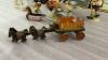 MISC COLLECTIBLES - (2) SMALL WOVEN PICTURES IN SILK, HUMMEL FIGURINE (BROKEN FEATHER), BROWN JUG, BIRD ORNAMENTS - 3