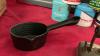 TOBACCO TINS, (2) ELECTRIC IRONS, SMALL CAST POT W/ SPOUT - 4