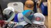 BOX W/WALL DECOR, SHELF?, SMALL TOWELS, BALL CAPS, CLOCK , LARIAT/HORSESHOE WALL HANGING , BATHROOM SCALE, XMAS CENTERPIECE - 5