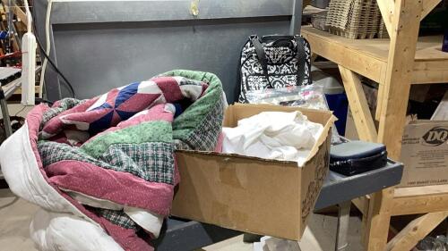 (2)BOXES - ASSORTED BAGS, FITTED SHEET, MATTRESS COVER, QUILT