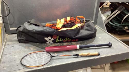 BAG W/BADMINTON NET, RACQUET, BAT