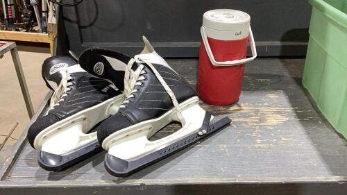 TOTE W/ SHER-WOOD SKATES (SIZE 13) + WATER JUG
