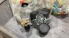 BOX W/ CASTERS, HEDGE TRIMMER , DRYWALL PLUGS - 2